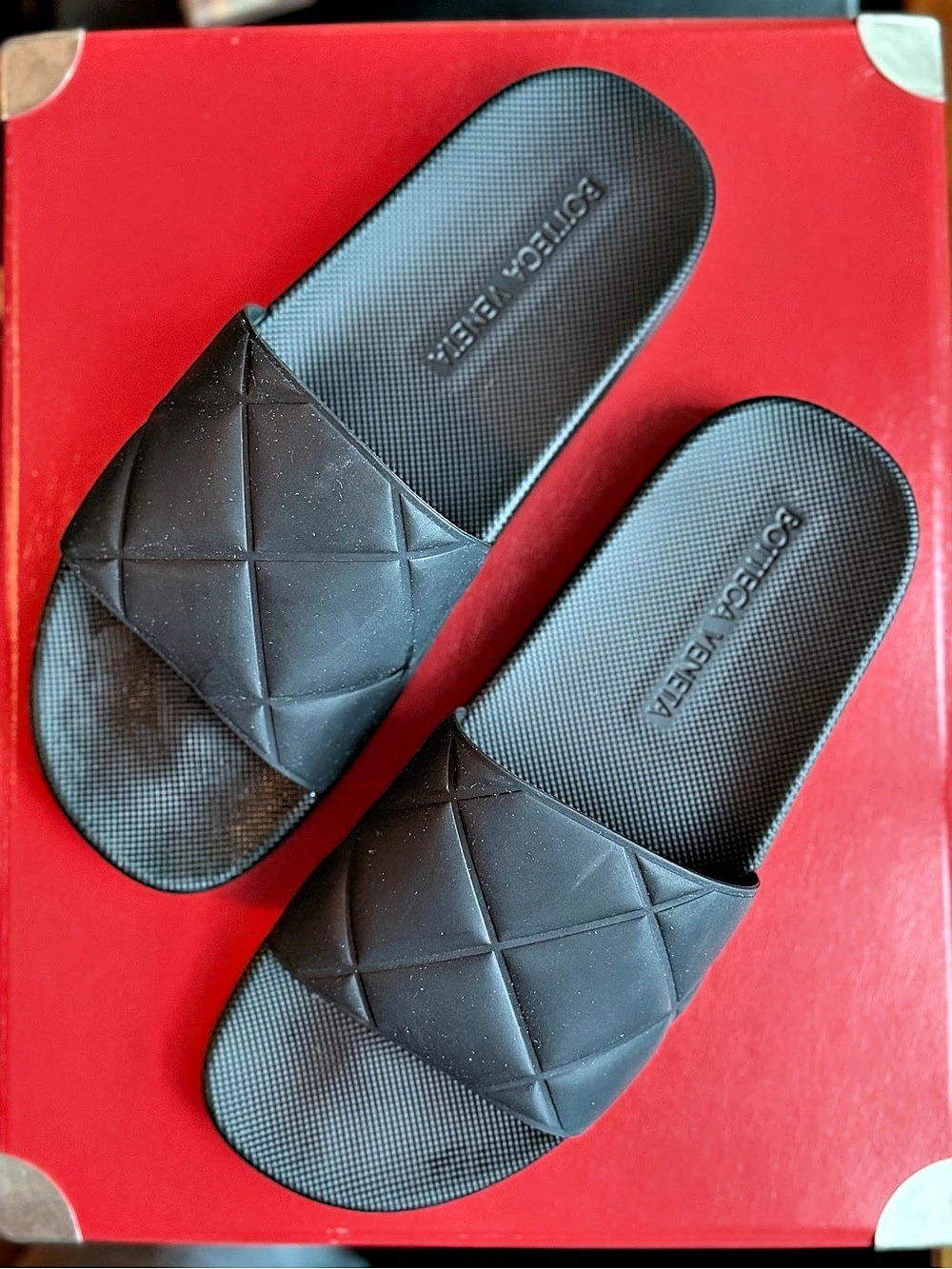 Bottega Veneta Intrecciato Rubber Slide Sandals Black US 10